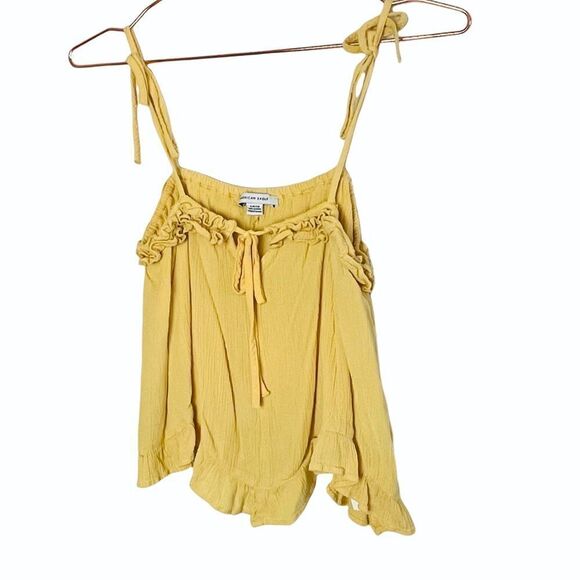 American Eagle Outfitters Tops - EUC American Eagle Boho Yellow Tie Blouse Small